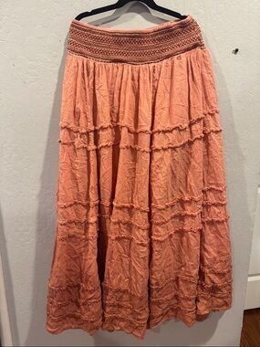 Free People Tiered Maxi Skirt in Coral